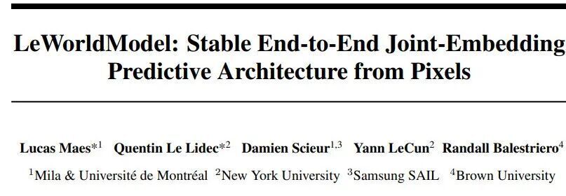  杨立昆团队推出全新世界模型；LeWM架构精简高效；单GPU训练开启新可能。 IT技术